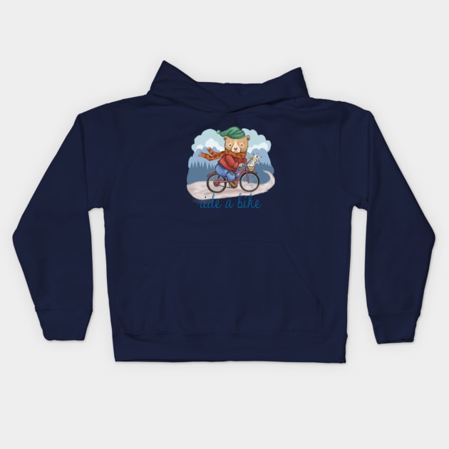 Bear On A Bike Kids Hoodie by ArtsyDenise